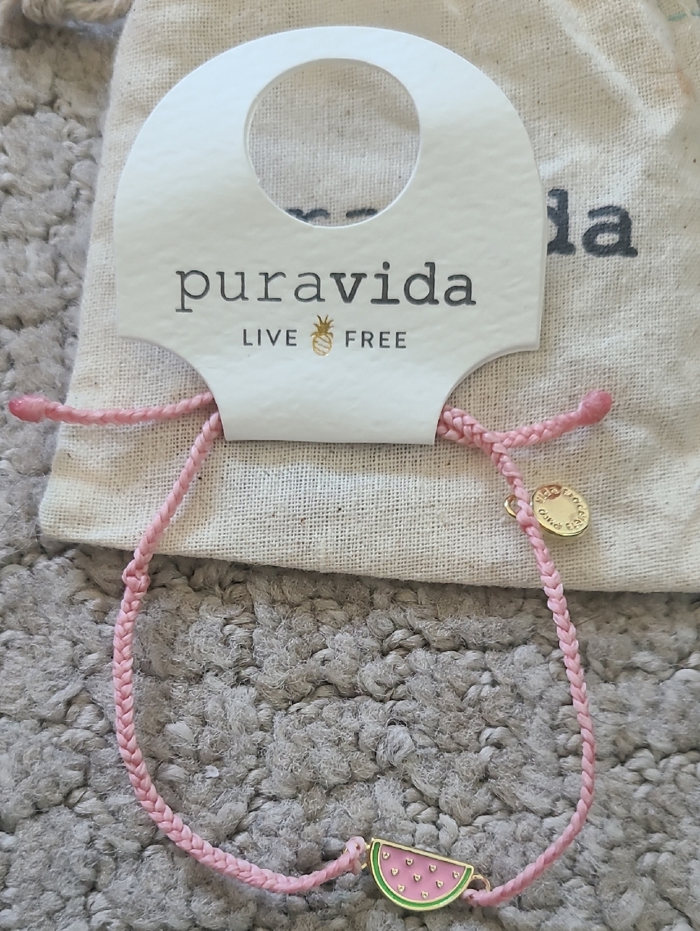 Pura Vida Pink Braided  Bracelet with Watermelon Charm